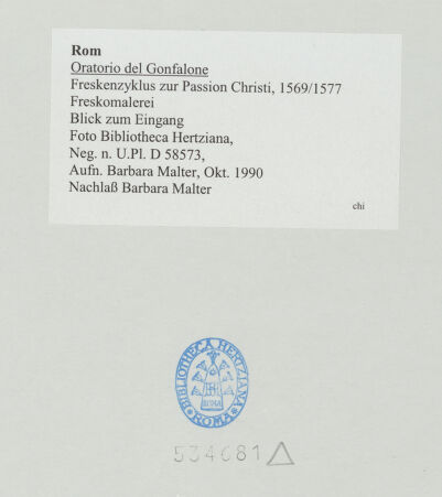 Rückseite von Bibliotheca Hertziana [https://www.deutsche-digitale-bibliothek.de/content/lizenzen/rv-fz/] Freskenzyklus zur Passion Christi - Blick zum Eingang, bh534681_recto. Foto: Malter, Barbara.