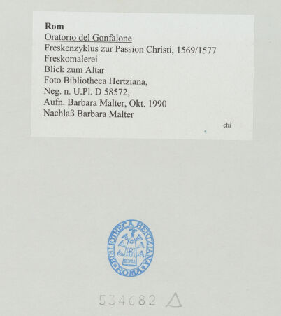 Rückseite von Bibliotheca Hertziana [https://www.deutsche-digitale-bibliothek.de/content/lizenzen/rv-fz/] Freskenzyklus zur Passion Christi - Blick zum Altar, bh534682_recto. Foto: Malter, Barbara.