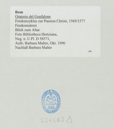 Rückseite von Bibliotheca Hertziana [https://www.deutsche-digitale-bibliothek.de/content/lizenzen/rv-fz/] Freskenzyklus zur Passion Christi - Blick zum Altar, bh534683_recto. Foto: Malter, Barbara.