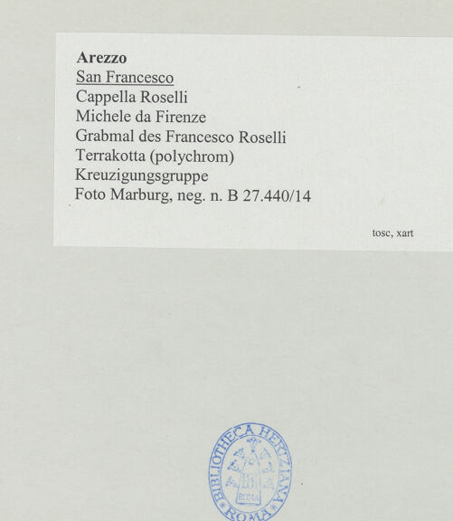 Rückseite von Foto Marburg [https://www.deutsche-digitale-bibliothek.de/content/lizenzen/rv-ez/] Grabmal des Francesco Roselli (gest. 1430)Kreuzigungsgruppe - Gesamtansicht, bh535103_recto. Foto: Haag, Paul.