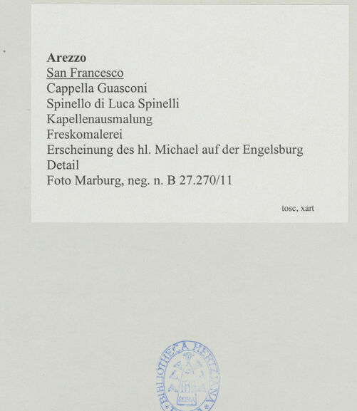 Rückseite von Foto Marburg [https://www.deutsche-digitale-bibliothek.de/content/lizenzen/rv-ez/] Szenen aus dem Leben des heiligen Ägidius und aus der Legende des Erzengels Michael; Propheten und HeiligenMichaelsszenenErscheinung des heiligen Michael auf der Engelsburg - Detail: linke Gruppe, bh535178_recto. Foto: Gloc, Jan.