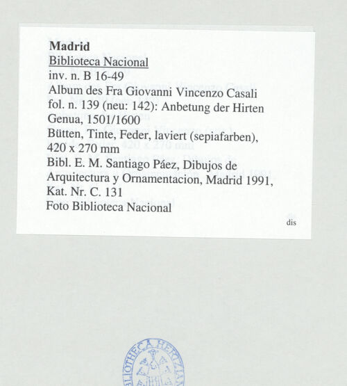Rückseite von Biblioteca Nacional [https://www.deutsche-digitale-bibliothek.de/content/lizenzen/rv-ez/] Album des Fra Giovanni Vincenzo CasaliAnbetung der Hirten - , bh535271_recto. Foto.