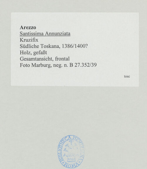 Rückseite von Foto Marburg [https://www.deutsche-digitale-bibliothek.de/content/lizenzen/rv-ez/] Kruzifix - Gesamtansicht, frontal, bh535565_recto. Foto: Haag, Paul.