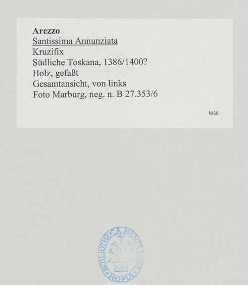 Rückseite von Foto Marburg [https://www.deutsche-digitale-bibliothek.de/content/lizenzen/rv-ez/] Kruzifix - Gesamtansicht, von schräg links, bh535566_recto. Foto: Haag, Paul.