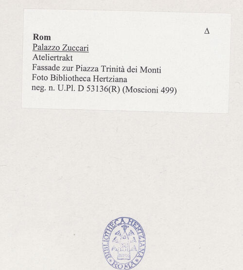 Rückseite von Bibliotheca Hertziana [http://creativecommons.org/licenses/by-nc-sa/4.0/] Palazzo ZuccariTempietto, Fassade zur Piazza Trinità dei Monti - Fassade zur Piazza Trinità dei Monti, bh536080_recto. Foto.