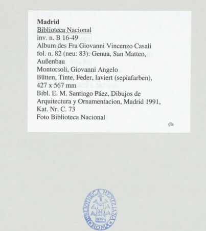 Rückseite von Biblioteca Nacional [https://www.deutsche-digitale-bibliothek.de/content/lizenzen/rv-ez/] Album des Fra Giovanni Vincenzo CasaliGenua, San Matteo, Außenbau - , bh536464_recto. Foto.