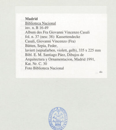 Rückseite von Biblioteca Nacional [https://www.deutsche-digitale-bibliothek.de/content/lizenzen/rv-ez/] Album des Fra Giovanni Vincenzo CasaliKassettendecke - , bh536510_recto. Foto.