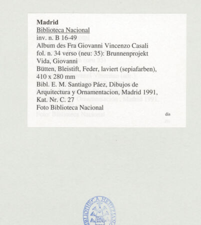 Rückseite von Biblioteca Nacional [https://www.deutsche-digitale-bibliothek.de/content/lizenzen/rv-ez/] Album des Fra Giovanni Vincenzo CasaliBrunnenprojekt - , bh536514_recto. Foto.
