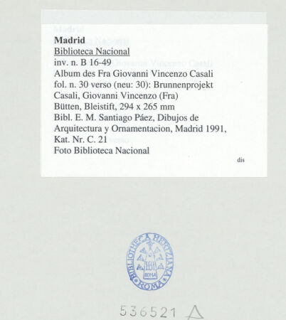 Rückseite von Biblioteca Nacional [https://www.deutsche-digitale-bibliothek.de/content/lizenzen/rv-ez/] Album des Fra Giovanni Vincenzo CasaliBrunnenprojekt - , bh536521_recto. Foto.