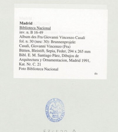 Rückseite von Biblioteca Nacional [https://www.deutsche-digitale-bibliothek.de/content/lizenzen/rv-ez/] Album des Fra Giovanni Vincenzo CasaliBrunnenprojekt - , bh536522_recto. Foto.