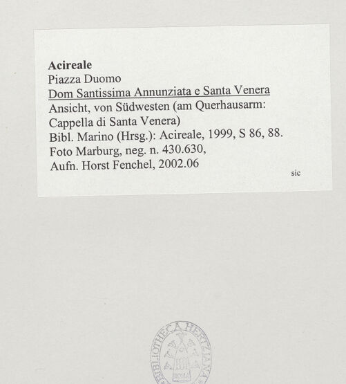 Rückseite von Foto Marburg [https://www.deutsche-digitale-bibliothek.de/content/lizenzen/rv-ez/] DuomoSüdfassade - Ansicht von Südwesten (am Querhausarm: Cappella di Santa Venera), bh537196_recto. Foto: Fenchel, Horst.