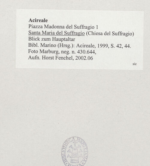 Rückseite von Foto Marburg [https://www.deutsche-digitale-bibliothek.de/content/lizenzen/rv-ez/] Santa Maria del Suffragio - Blick zum Hauptaltar, bh537228_recto. Foto: Fenchel, Horst.