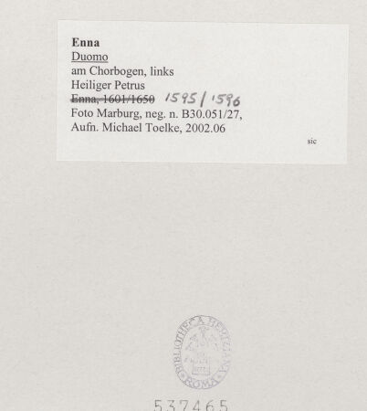 Rückseite von Foto Marburg [https://www.deutsche-digitale-bibliothek.de/content/lizenzen/rv-ez/] Heiliger Petrus - Gesamtansicht, bh537465_recto. Foto: Tölke, Michael.