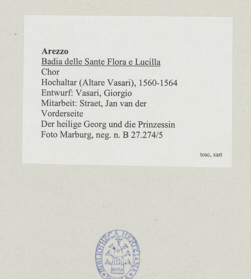 Rückseite von Foto Marburg [https://www.deutsche-digitale-bibliothek.de/content/lizenzen/rv-ez/] Hochaltar (Altare Vasari)Vorderseite - Der heilige Georg und die Prinzessin, bh538005_recto. Foto: Gloc, Jan.