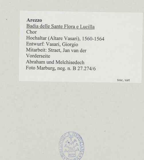 Rückseite von Foto Marburg [https://www.deutsche-digitale-bibliothek.de/content/lizenzen/rv-ez/] Hochaltar (Altare Vasari)Vorderseite - Abraham und Melchisedech, bh538006_recto. Foto: Gloc, Jan.