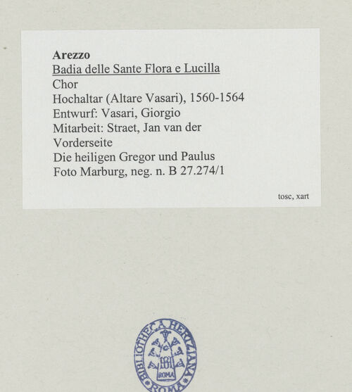 Rückseite von Foto Marburg [https://www.deutsche-digitale-bibliothek.de/content/lizenzen/rv-ez/] Hochaltar (Altare Vasari)VorderseiteDie heiligen Gregor und Paulus; Fides - Gesamtansicht, bh538010_recto. Foto: Gloc, Jan.
