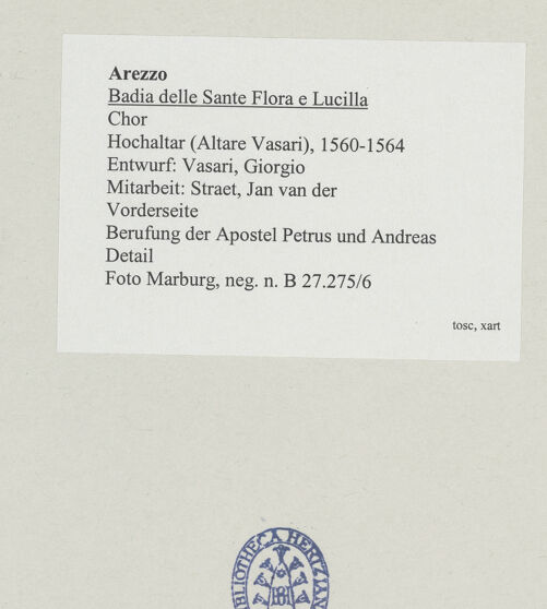 Rückseite von Foto Marburg [https://www.deutsche-digitale-bibliothek.de/content/lizenzen/rv-ez/] Hochaltar (Altare Vasari)VorderseiteBerufung der Apostel Petrus und Andreas - Detail, bh538012_recto. Foto: Gloc, Jan.