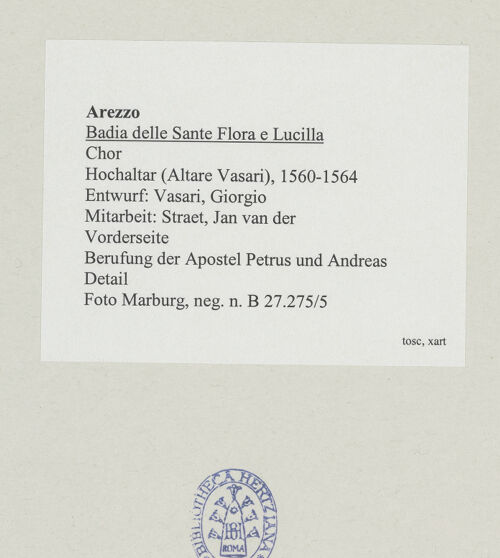 Rückseite von Foto Marburg [https://www.deutsche-digitale-bibliothek.de/content/lizenzen/rv-ez/] Hochaltar (Altare Vasari)VorderseiteBerufung der Apostel Petrus und Andreas - Detail, bh538013_recto. Foto: Gloc, Jan.