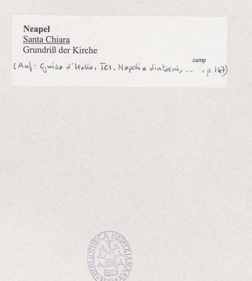 Rückseite von unbekannt [https://www.deutsche-digitale-bibliothek.de/content/lizenzen/rv-ez/] Santa Chiara - Grundriss der Kirche, bh538076_recto. Foto.
