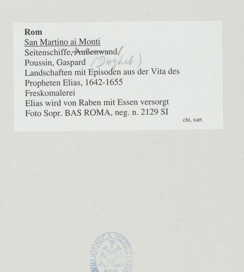 Rückseite von Sopr. BAS ROMA [https://www.deutsche-digitale-bibliothek.de/content/lizenzen/rv-ez/] Landschaften mit Episoden aus der Vita des Propheten EliasDie Raben versorgen Elias mit Essen - Gesamtansicht, bh538310_recto. Foto.