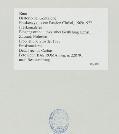 Rückseite von Sopr. BAS ROMA [https://www.deutsche-digitale-bibliothek.de/content/lizenzen/rv-ez/] Freskenzyklus zur Passion ChristiProphet und Sibylle - Detail, rechts: Caritas, bh540596_recto. Foto.