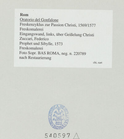 Rückseite von Sopr. BAS ROMA [https://www.deutsche-digitale-bibliothek.de/content/lizenzen/rv-ez/] Freskenzyklus zur Passion ChristiProphet und Sibylle - , bh540597_recto. Foto.