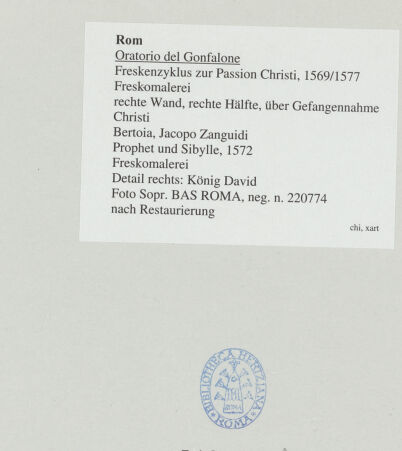 Rückseite von Sopr. BAS ROMA [https://www.deutsche-digitale-bibliothek.de/content/lizenzen/rv-ez/] Freskenzyklus zur Passion ChristiProphet und Sibylle - Detail rechts: König David, bh540601_recto. Foto.