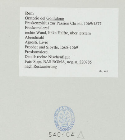 Rückseite von Sopr. BAS ROMA [https://www.deutsche-digitale-bibliothek.de/content/lizenzen/rv-ez/] Freskenzyklus zur Passion ChristiProphet und Sibylle - Detail: rechte Nischenfigur, bh540604_recto. Foto.