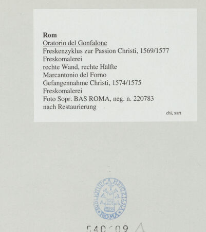 Rückseite von Sopr. BAS ROMA [https://www.deutsche-digitale-bibliothek.de/content/lizenzen/rv-ez/] Freskenzyklus zur Passion ChristiGefangennahme Christi - , bh540609_recto. Foto.