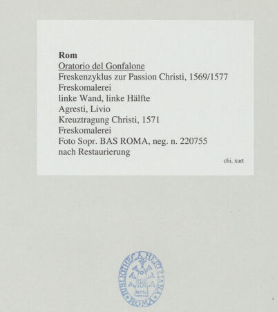 Rückseite von Sopr. BAS ROMA [https://www.deutsche-digitale-bibliothek.de/content/lizenzen/rv-ez/] Freskenzyklus zur Passion ChristiKreuztragung Christi - , bh540613_recto. Foto.