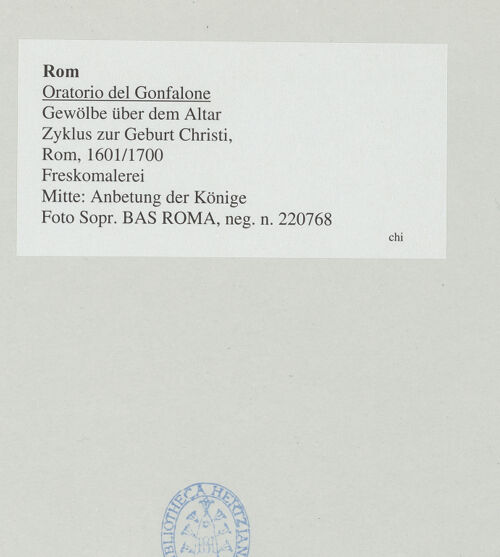 Rückseite von Sopr. BAS ROMA [https://www.deutsche-digitale-bibliothek.de/content/lizenzen/rv-ez/] Zyklus zur Geburt Christi - Mitte: Anbetung der Könige, bh540642_recto. Foto.