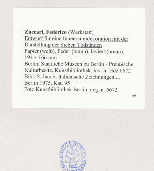 Rückseite von Kunstbibliothek Berlin [https://www.deutsche-digitale-bibliothek.de/content/lizenzen/rv-ez/] Entwurf für eine Innenraumdekoration mit der Darstellung der Sieben Todsünden - , bh541804_recto. Foto.