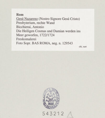 Rückseite von Sopr. BAS ROMA [https://www.deutsche-digitale-bibliothek.de/content/lizenzen/rv-ez/] Die Heiligen Cosmas und Damian werden ins Meer geworfen - , bh543212_recto. Foto.