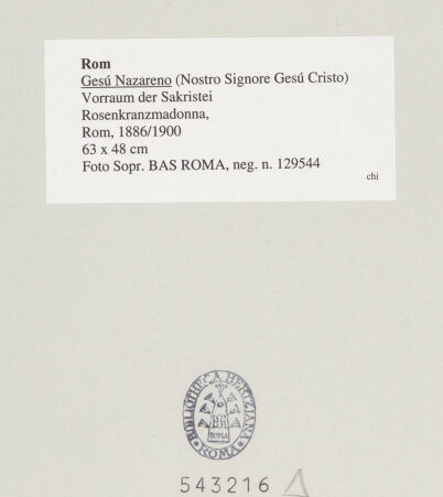 Rückseite von Sopr. BAS ROMA [https://www.deutsche-digitale-bibliothek.de/content/lizenzen/rv-ez/] Rosenkranzmadonna - , bh543216_recto. Foto.