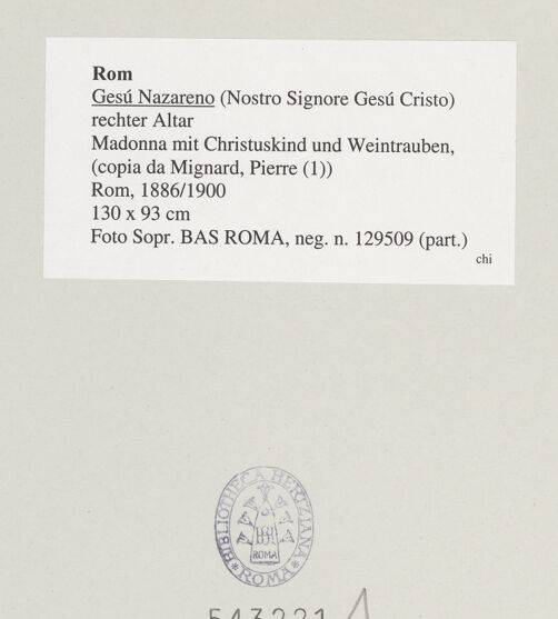 Rückseite von Sopr. BAS ROMA [https://www.deutsche-digitale-bibliothek.de/content/lizenzen/rv-ez/] Madonna mit Christuskind und Weintrauben - , bh543221_recto. Foto.