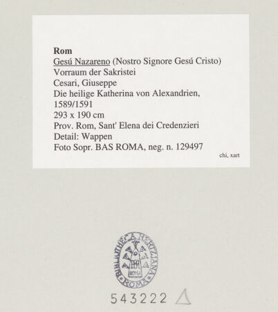 Rückseite von Sopr. BAS ROMA [https://www.deutsche-digitale-bibliothek.de/content/lizenzen/rv-ez/] Die heilige Katherina von Alexandria - Detail: Wappen, bh543222_recto. Foto.