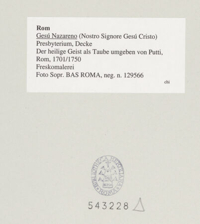 Rückseite von Sopr. BAS ROMA [https://www.deutsche-digitale-bibliothek.de/content/lizenzen/rv-ez/] Der heilige Geist als Taube umgeben von Putti - , bh543228_recto. Foto.