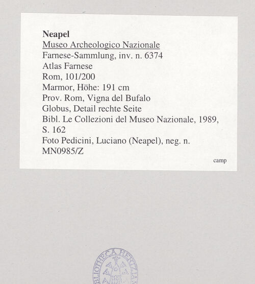 Rückseite von Pedicini, Luciano [https://www.deutsche-digitale-bibliothek.de/content/lizenzen/rv-ez/] Atlas Farnese (Atlante Farnese) - Globus, Detail rechte Seite, bh544548_recto. Foto: Pedicini, Luciano.