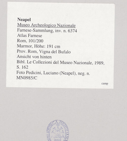 Rückseite von Pedicini, Luciano [https://www.deutsche-digitale-bibliothek.de/content/lizenzen/rv-ez/] Atlas Farnese (Atlante Farnese) - Ansicht von hinten, bh544555_recto. Foto: Pedicini, Luciano.