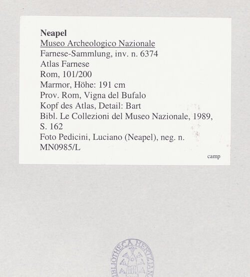 Rückseite von Pedicini, Luciano [https://www.deutsche-digitale-bibliothek.de/content/lizenzen/rv-ez/] Atlas Farnese (Atlante Farnese) - Kopf des Atlas, Detail: Bart, bh544563_recto. Foto: Pedicini, Luciano.