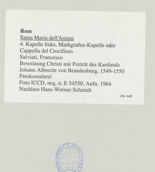 Rückseite von ICCD [https://www.deutsche-digitale-bibliothek.de/content/lizenzen/rv-ez/] Beweinung Christi mit Porträt des Kardinals Johann Albrecht von Brandenburg - , bh545454_recto. Foto.