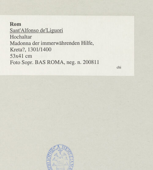 Rückseite von Sopr. BAS ROMA [https://www.deutsche-digitale-bibliothek.de/content/lizenzen/rv-ez/] Mutter der immerwährenden Hilfe - , bh545462_recto. Foto.