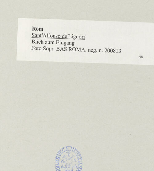 Rückseite von Sopr. BAS ROMA [https://www.deutsche-digitale-bibliothek.de/content/lizenzen/rv-ez/] Sant'Alfonso de'Liguori - Blick zum Eingang, bh545465_recto. Foto.