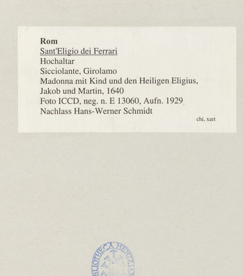 Rückseite von ICCD [https://www.deutsche-digitale-bibliothek.de/content/lizenzen/rv-ez/] Madonna mit Kind und den Heiligen Eligius, Jakob und Martin - , bh545514_recto. Foto.