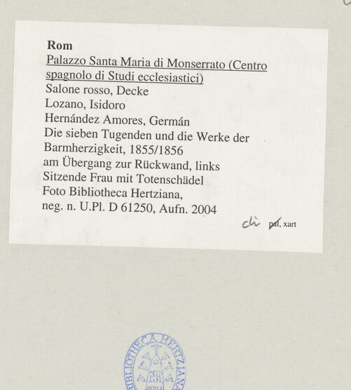 Rückseite von Bibliotheca Hertziana [https://www.deutsche-digitale-bibliothek.de/content/lizenzen/rv-fz/] Die sieben Tugenden und die Werke der BarmherzigkeitSitzende Frau mit Totenschädel - , bh545556_recto. Foto.