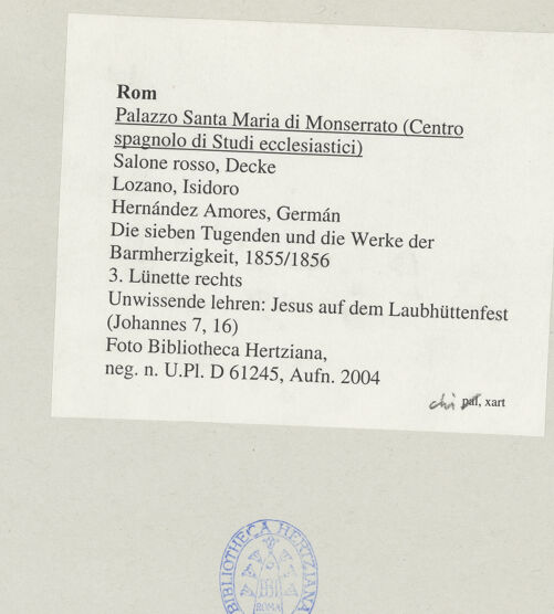 Rückseite von Bibliotheca Hertziana [https://www.deutsche-digitale-bibliothek.de/content/lizenzen/rv-fz/] Die sieben Tugenden und die Werke der BarmherzigkeitUnwissende lehren: Jesus auf dem Laubhüttenfest (Johannes 7, 16) - , bh545561_recto. Foto.