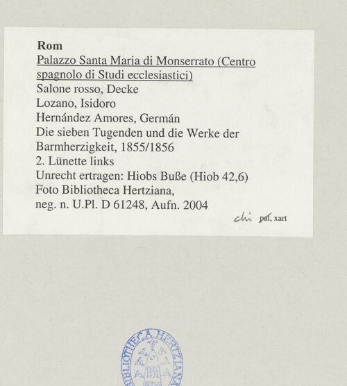 Rückseite von Bibliotheca Hertziana [https://www.deutsche-digitale-bibliothek.de/content/lizenzen/rv-fz/] Die sieben Tugenden und die Werke der BarmherzigkeitUnrecht ertragen: Hiobs Buße (Hiob 42,6) - , bh545562_recto. Foto.