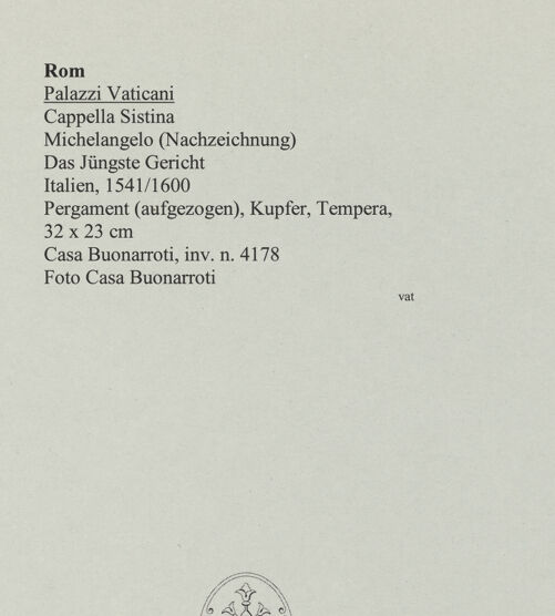 Rückseite von Casa Buonarroti [https://www.deutsche-digitale-bibliothek.de/content/lizenzen/rv-ez/] Das Jüngste Gericht (nach Michelangelo) - , bh546745_recto. Foto.