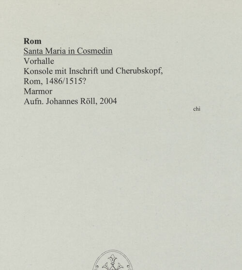 Rückseite von Röll, Johannes [https://rightsstatements.org/page/CNE/1.0/] Konsole mit Inschrift und Cherubskopf - , bh547366_recto. Foto: Röll, Johannes.