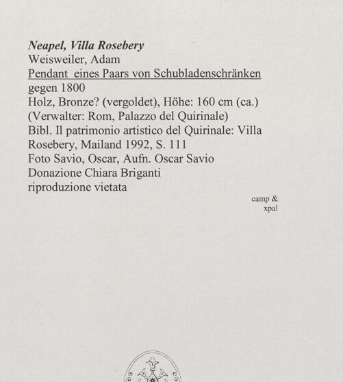 Rückseite von Savio, Oscar [https://www.deutsche-digitale-bibliothek.de/content/lizenzen/rv-ez/] Schubladenschrank - , bh550192_recto. Foto: Savio, Oscar.